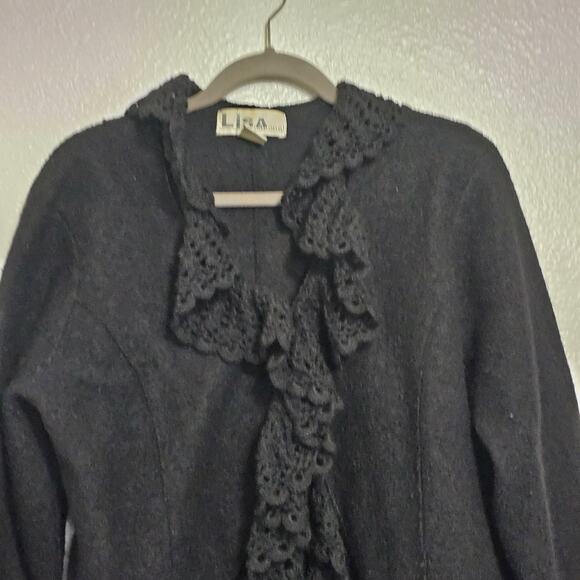 Lisa International 100% Wool Black jacket size L Gothic, Whimsical- Fairy - Picture 4 of 10